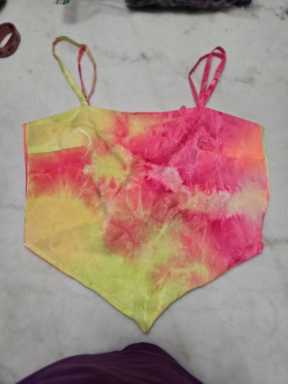 Tie-Dye Neon Pink & Yellow Handkerchief Cami Top